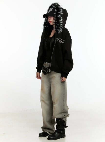 Faux Fur Zip-Up Hoodie CN506 - Acubi style | LEWKIN Faux Fur Zip-Up Hoodie CN506 - Acubi style | LEWKIN