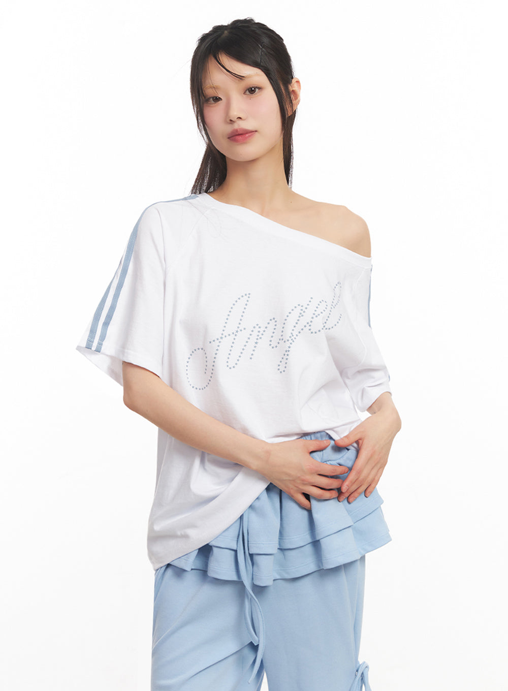angel-stud-one-shoulder-stripe-t-shirt-iy502