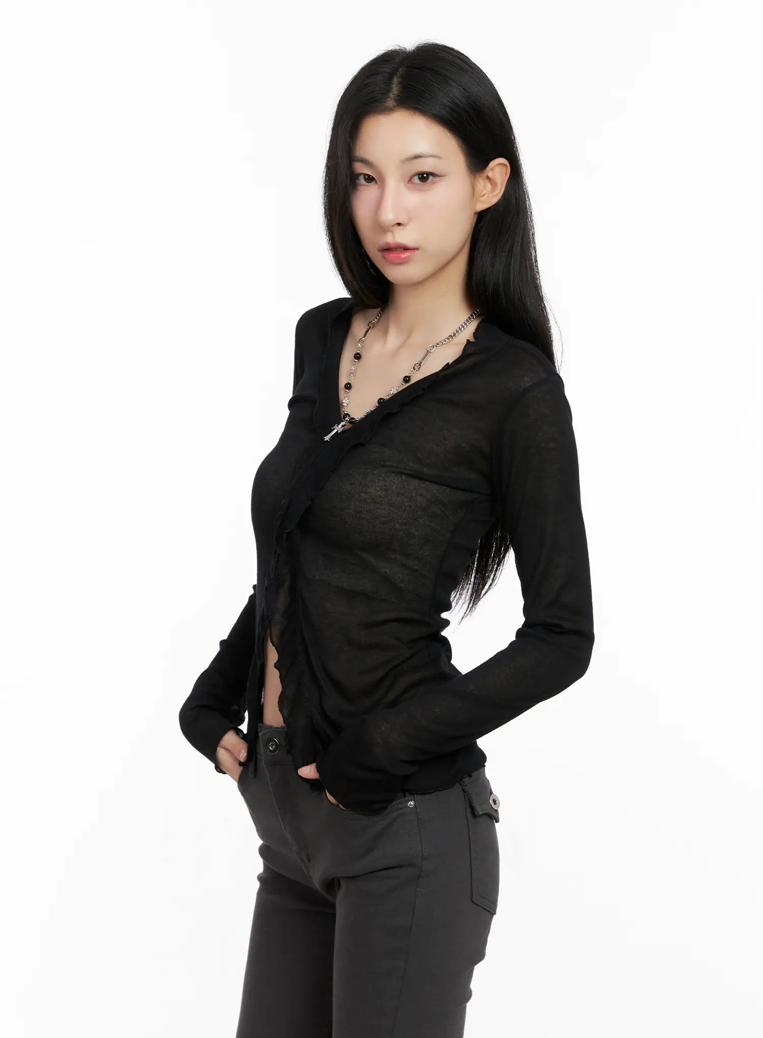 トップス lu. Sheer Skinny Cardigan RUMIKA 001_Black_a3a05725-1d7f-443e-