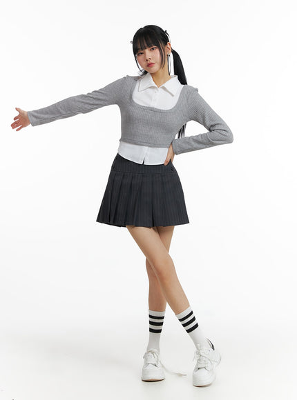 striped-pleated-mini-skirt-if402