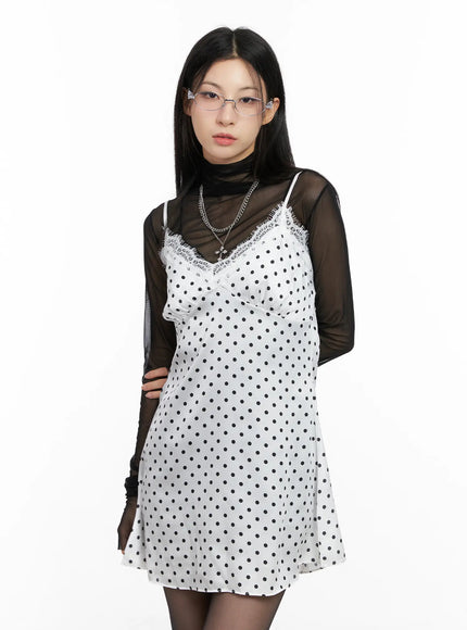 Polka Dot Satin Lace Mini Dress CG525 - Black S/M Polka Dot Satin Lace Mini Dress CG525 - Black S/M