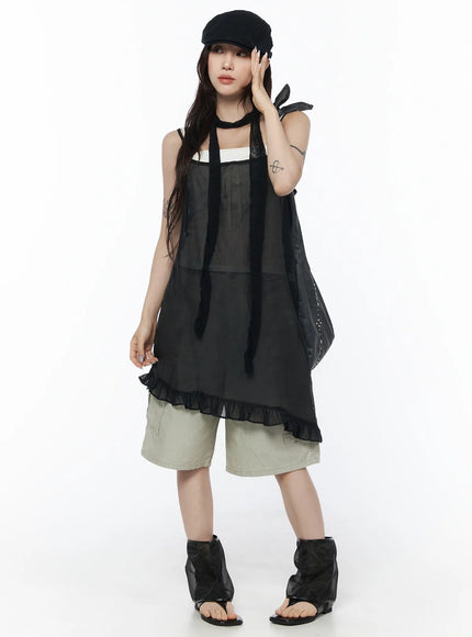 sheer ruffle midi dress UO Anderson Sheer Ruffle Midi Dress