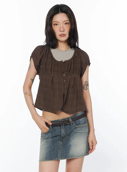 plaid-puff-sleeve-blouse-iu509