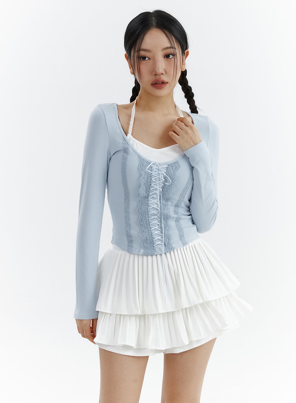 round-neck-lace-up-long-sleeve-cj423