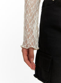 lace-solid-ruffle-hem-long-sleeve-blouse-cm427