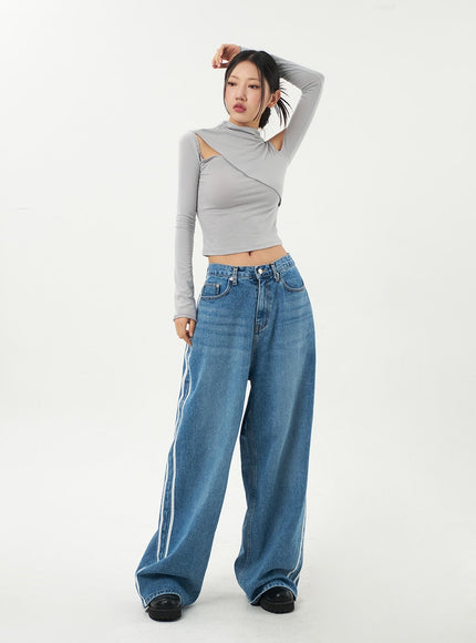 Side Stripe Jeans CA326 Korean Women's Fashion LEWKIN