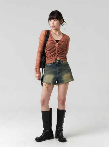 ripped-hem-denim-shorts-cl314