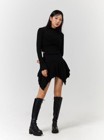 turtleneck-rib-knit-long-sleeve-crop-top-cd328