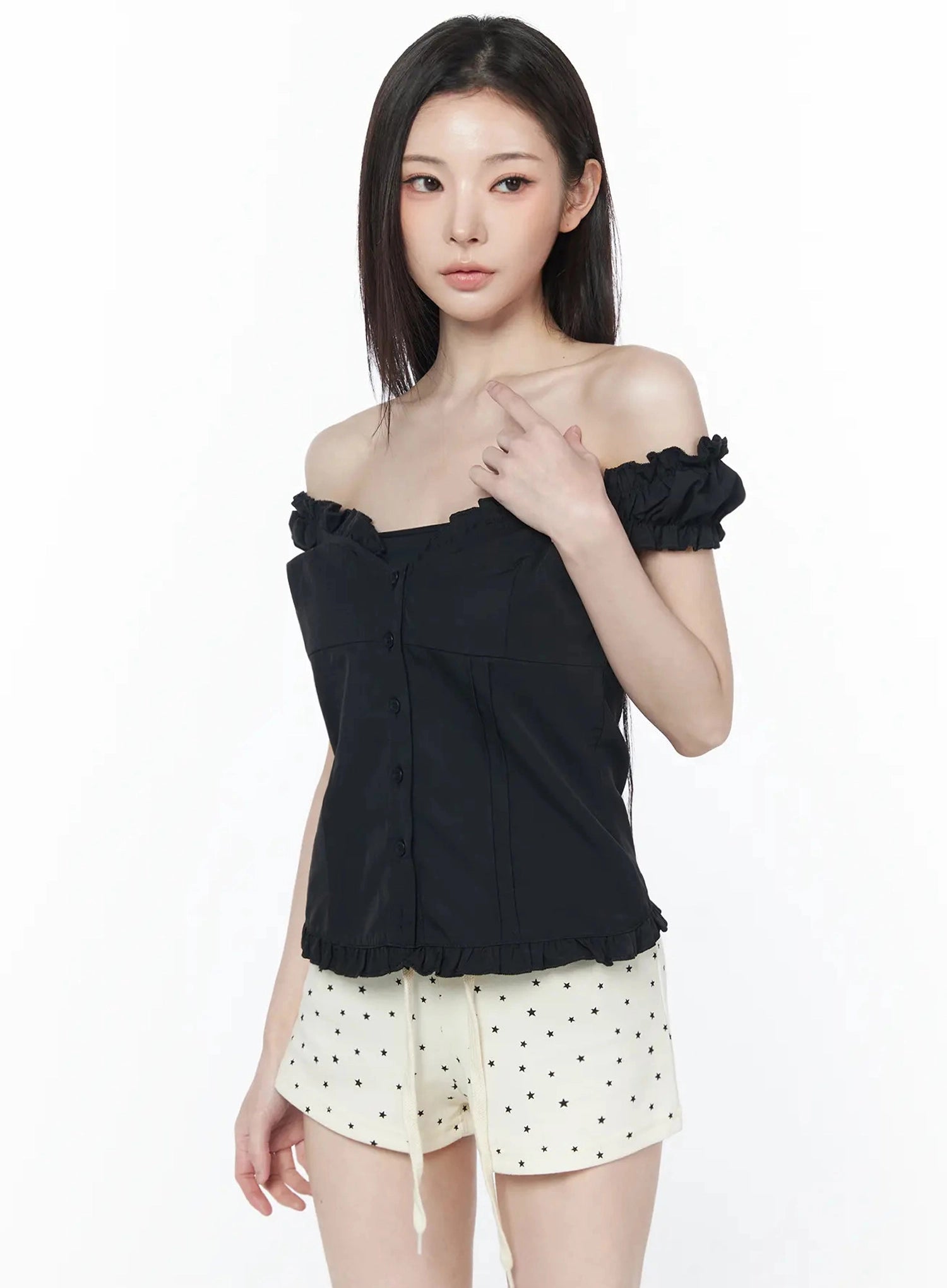 ruffled-off-shoulder-short-sleeve-blouse-iu512
