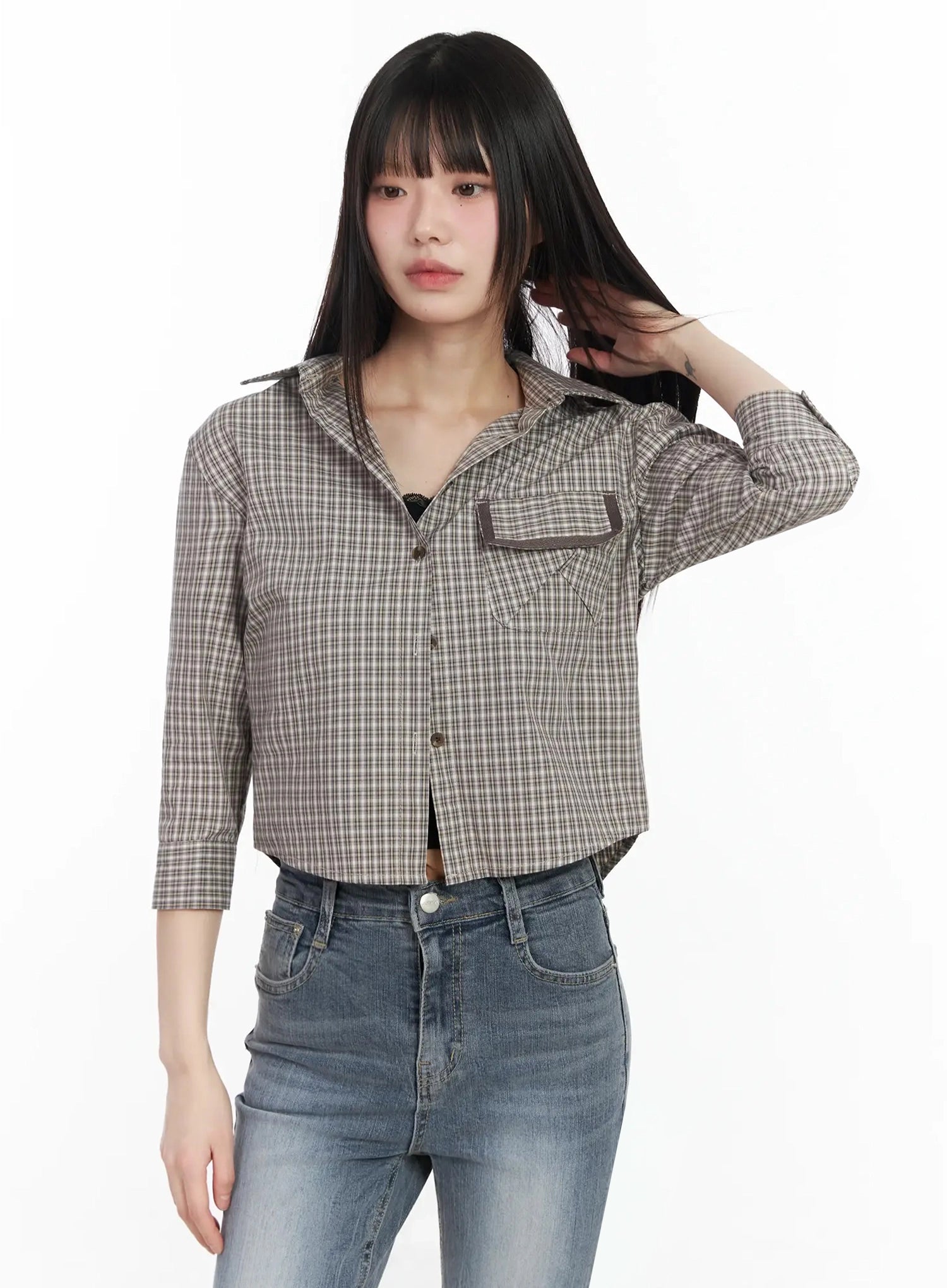 plaid-3-4-sleeve-shirt-im523