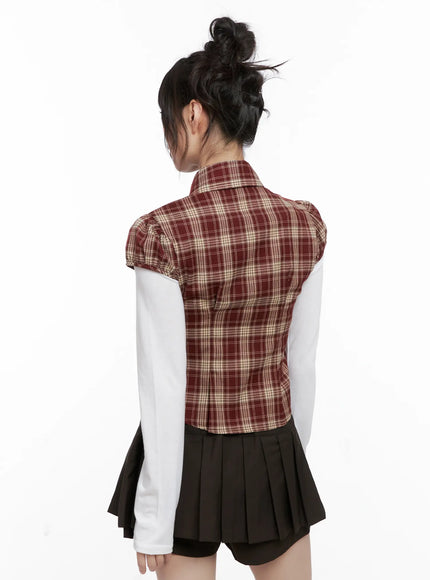plaid-puff-sleeve-top-cg519