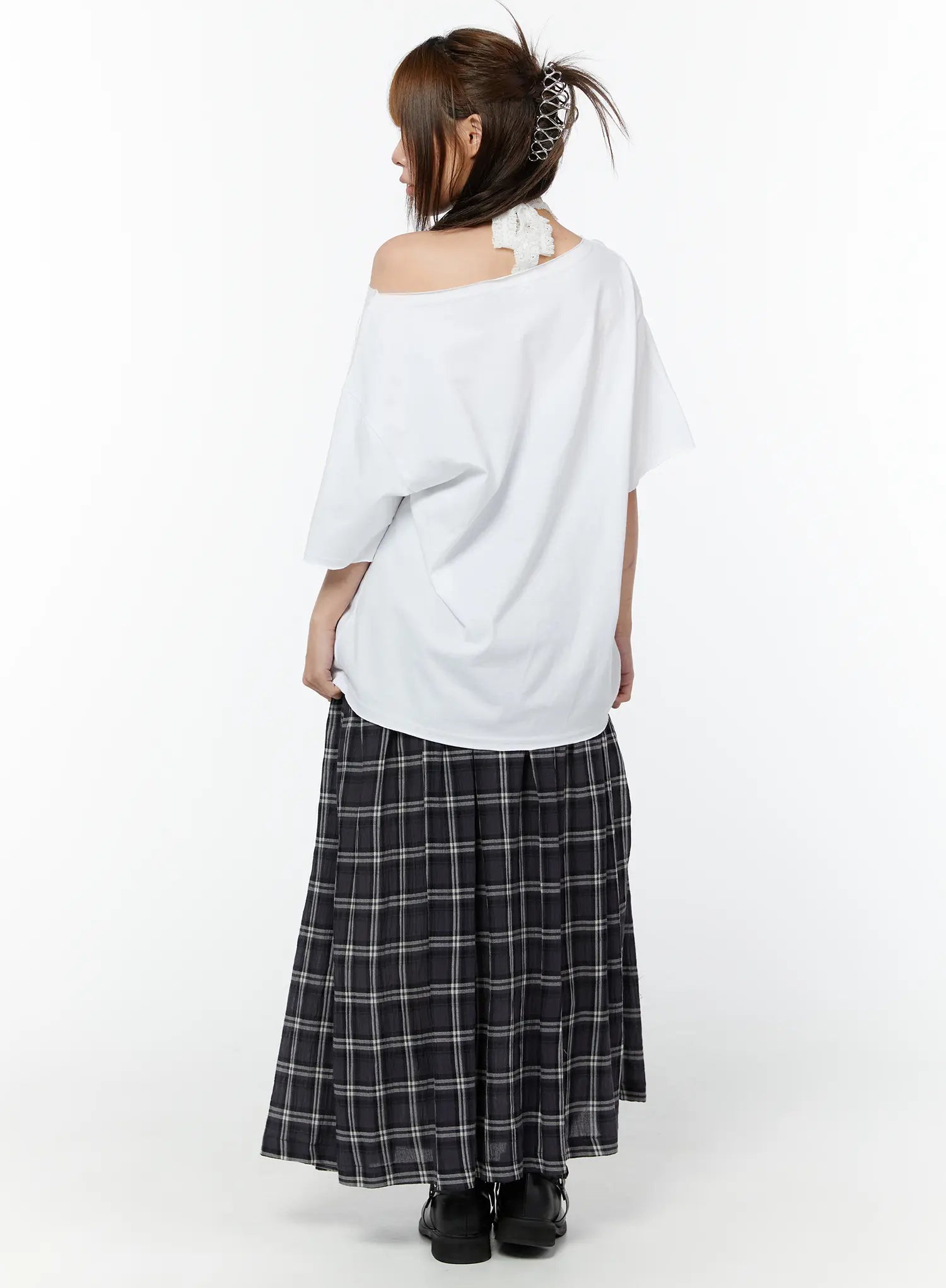 plaid-flare-maxi-skirt-cy519