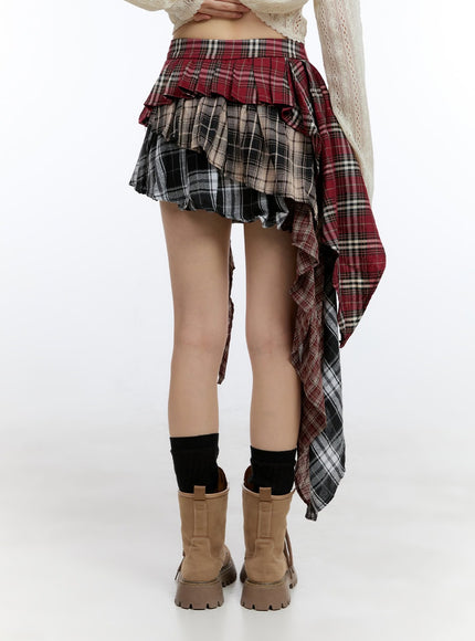 asymmetrical-ruffle-checkered-mini-skirt-cg412