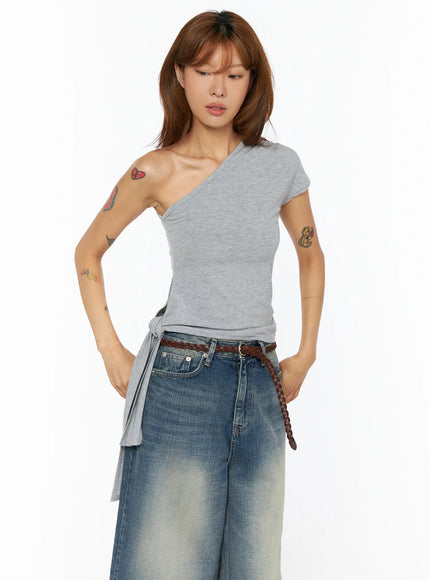asymmetric-one-shoulder-tie-top-cu517 / Gray