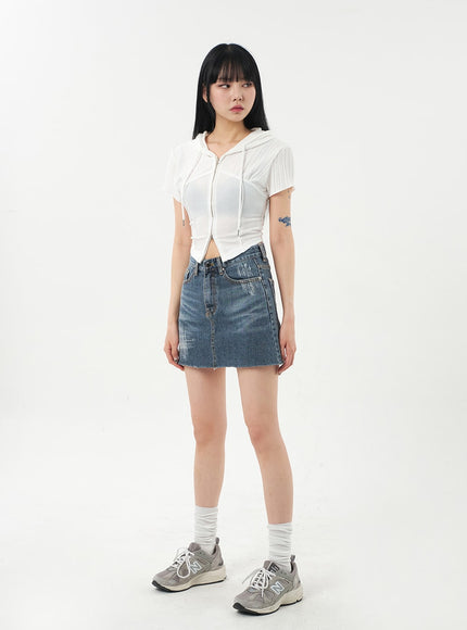 Mid-Wash Denim Mini Skirt CA328