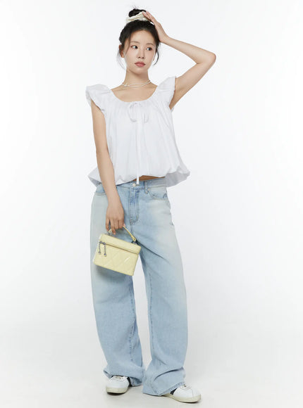 puff-sleeve-tie-front-blouse-iy511