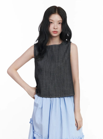 back-button-sleeveless-top-ca509 / Black