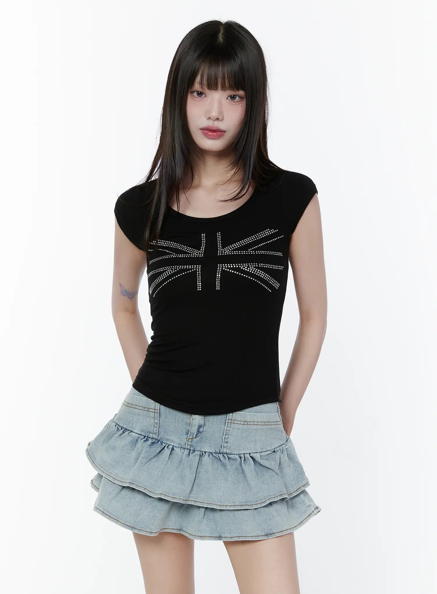 embellished-flag-graphic-tee-cu505 / Black