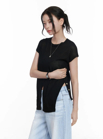 chic-draped-short-sleeve-knit-top-ca510 / Black