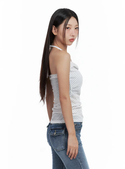 polka-dot-square-neck-halter-top-cl508