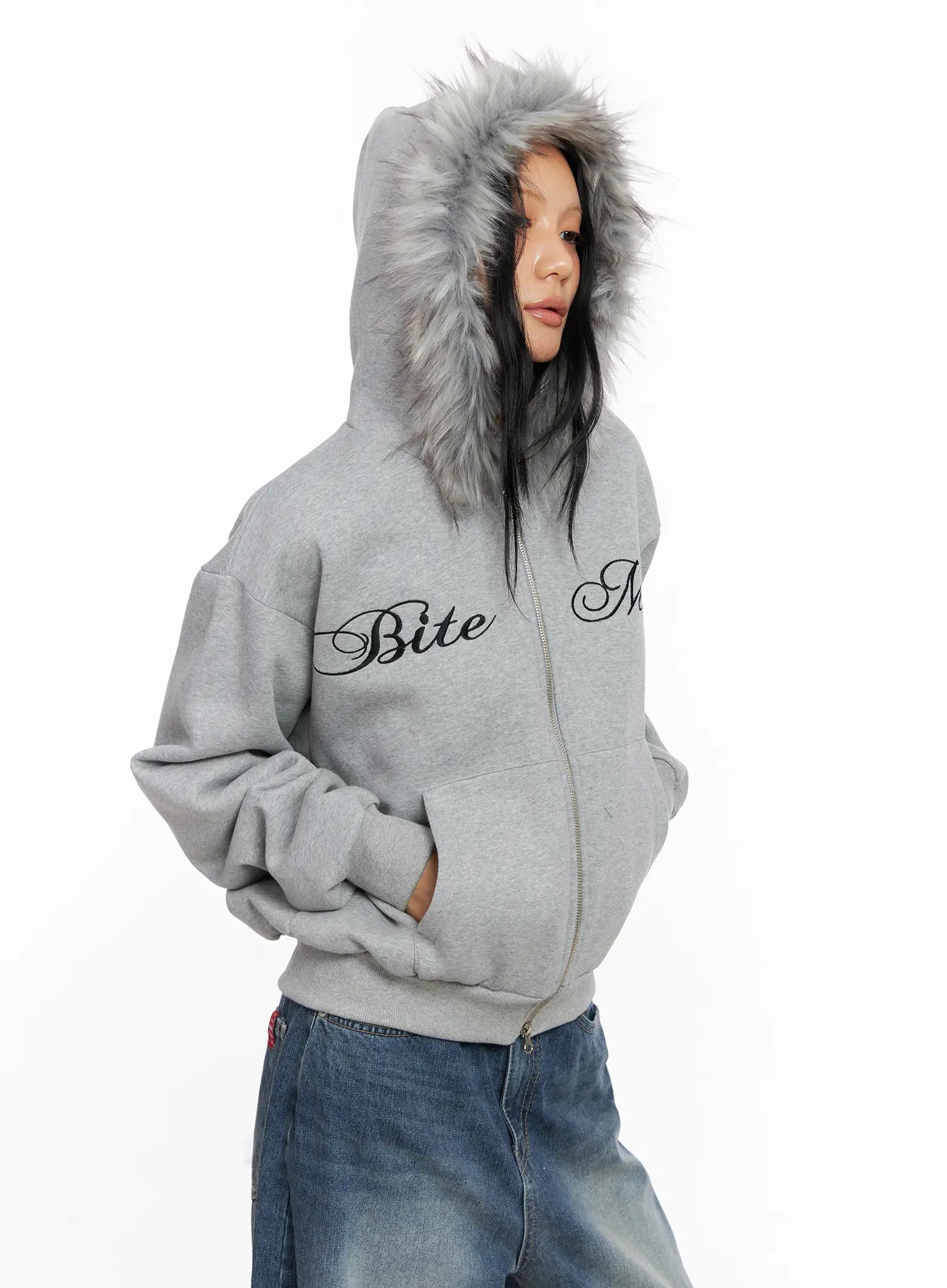 Oversized Fur Zip-Up Hoodie CO529 - Acubi style | LEWKIN Oversized Fur Zip-Up Hoodie CO529 - Acubi style | LEWKIN