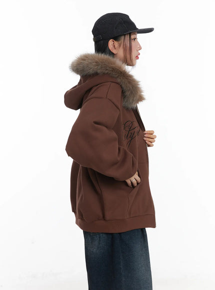 Oversized Faux Fur Fleece Zip-Up Hoodie CD529