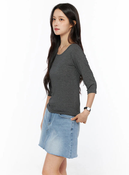 Sheer Three-Quarter Sleeve Top CU522 in Dark gray, size S/M
