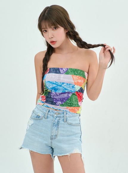 Color Graphic Tube Top BY303