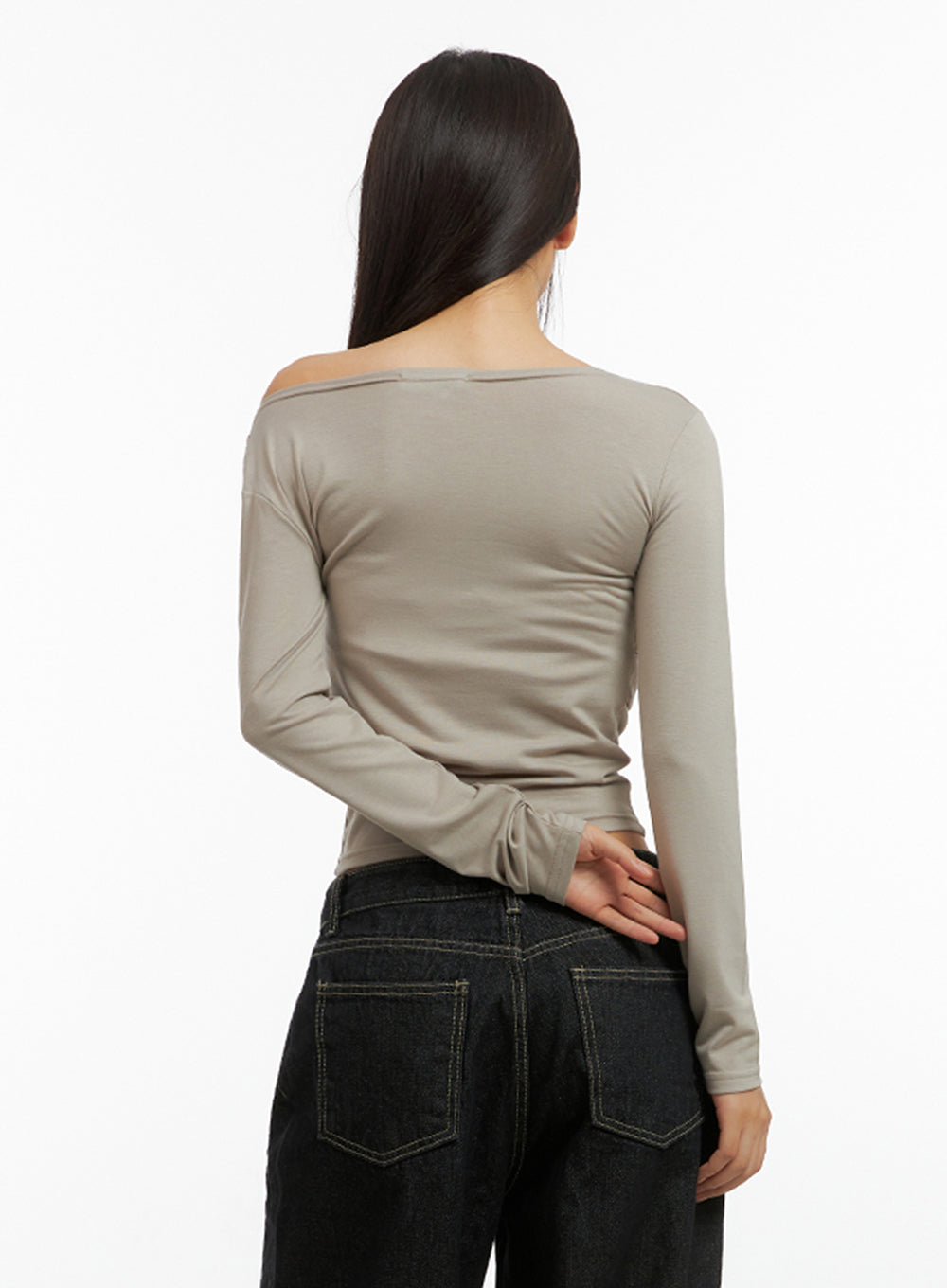 Asymmetric Off-Shoulder Long Sleeve Top IS402