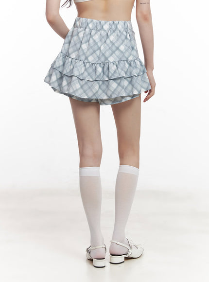frill-plaid-print-mini-skirt-cy521