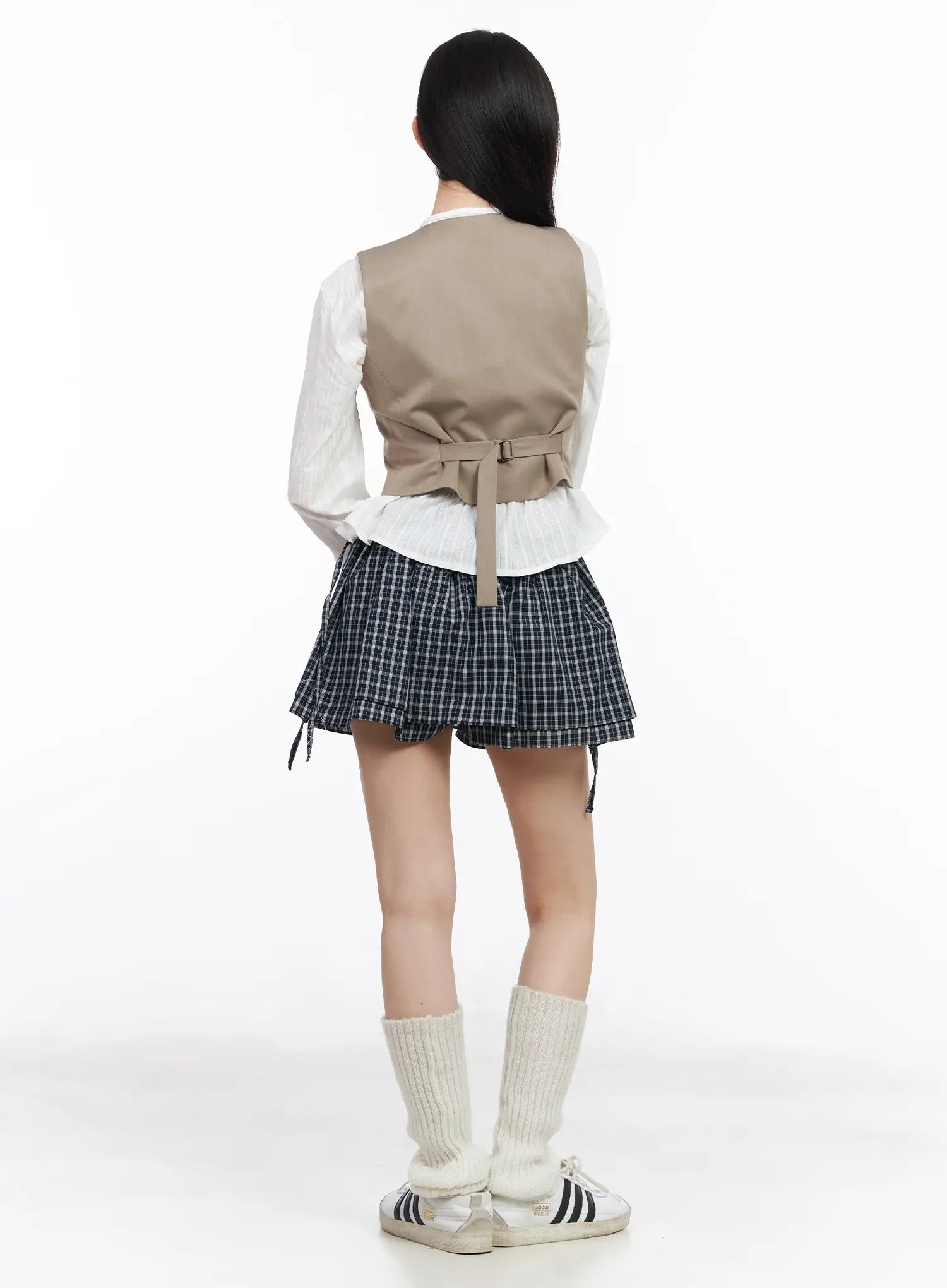 elastic-waist-plaid-skirt-cm519
