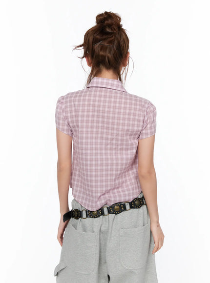 plaid-shirred-short-sleeve-shirt-ca515