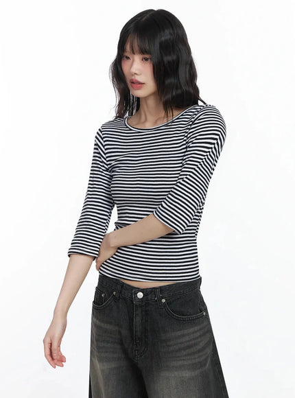 striped-3-4-sleeve-top-if505