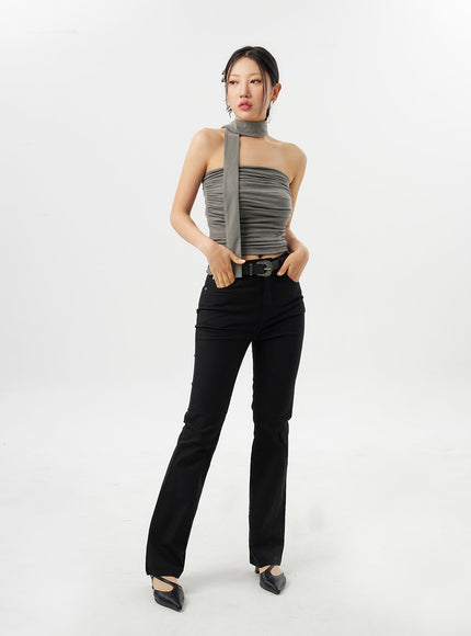 Ruched Tube Top With Scarf CY315