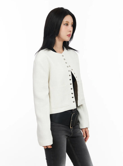 tweed-snap-button-jacket-cd1202 / Light beige