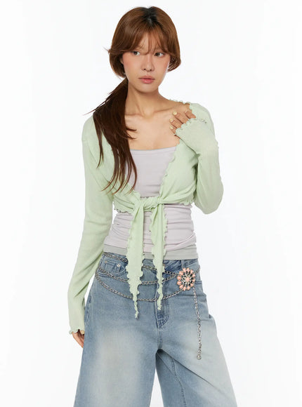 sheer-frill-bolero-cardigan-cu518 / Light green