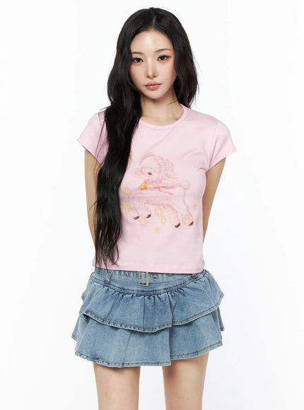 slim-fit-coquette-graphic-t-shirt-cu511 / Light pink