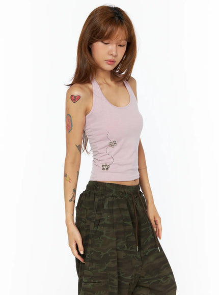 studded-halter-sleeveless-top-cu517 / Light pink
