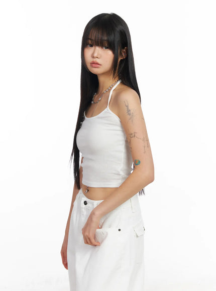 ribbed-tie-halter-neck-top-cf504 / White