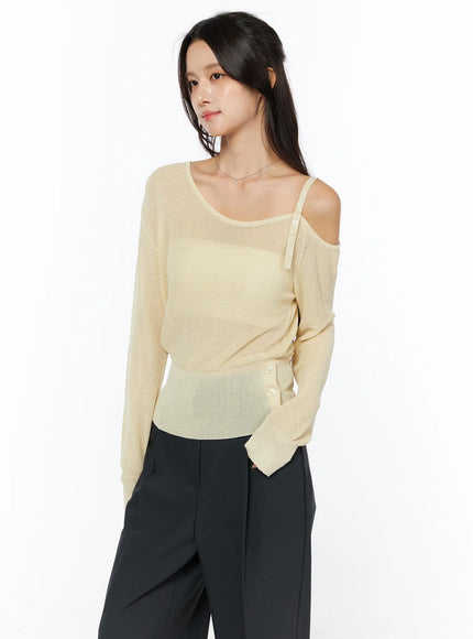 One-Shoulder Knit Top CU522 in Yellow, size S/M