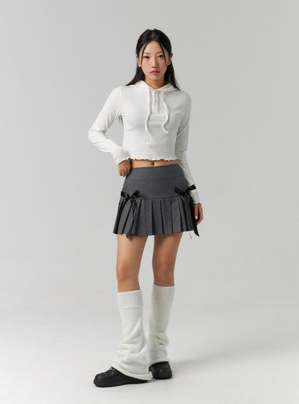 Pleated Mini Skirt Grey Box Pleated Skirt Style Ribbon Pleated
