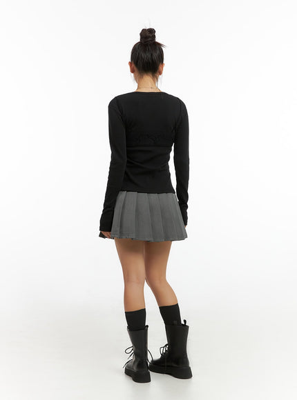 buckle-pleated-mini-skirt-is402