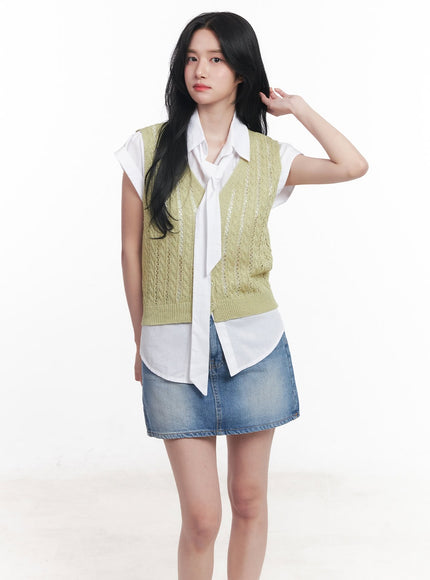 collared-blouse-top-neck-tie-set-cy523