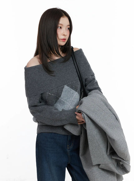 argyle-off-shoulder-knit-sweater-cn518