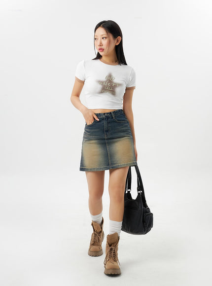 Dark Wash Denim Mini Skirt CY315