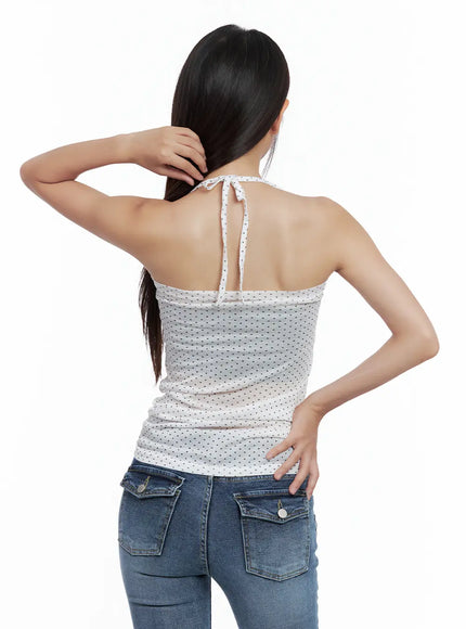 polka-dot-square-neck-halter-top-cl508