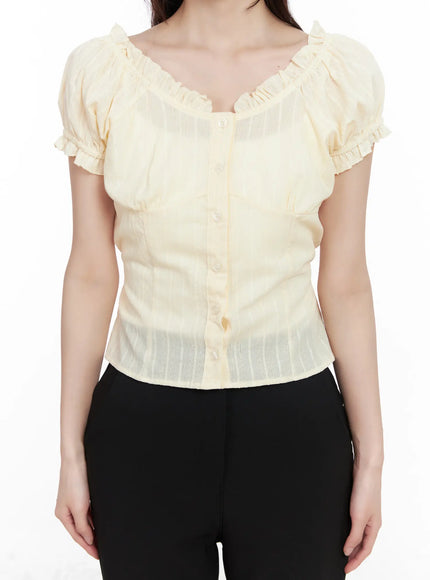 puff-sleeve-buttoned-blouse-with-back-tie-cm531