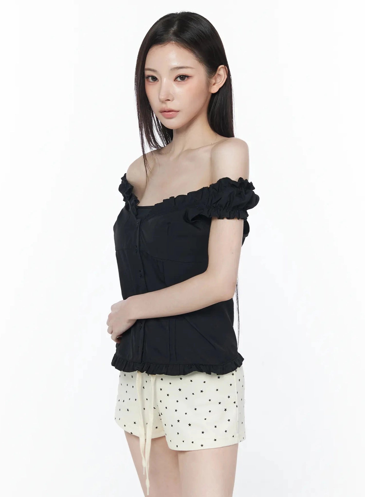 ruffled-off-shoulder-short-sleeve-blouse-iu512