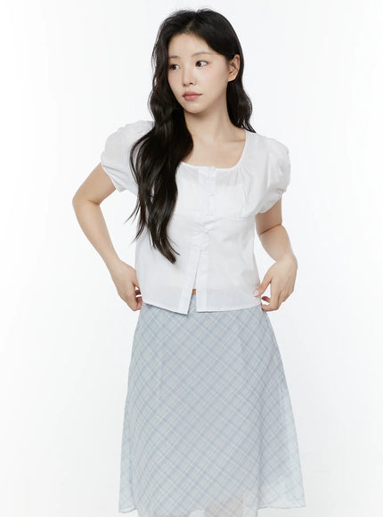puff-sleeve-shirred-button-blouse-iy507