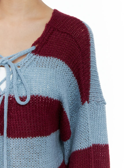 striped-lace-up-long-sleeve-knit-top-cs505